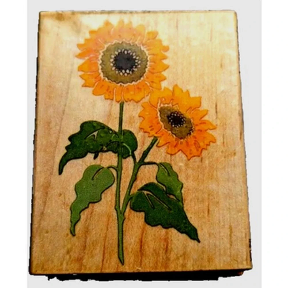 All Night Media Sunflowers Leaves Rubber Stamp Wood #G110